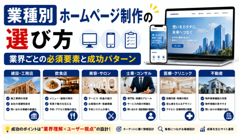 業種別ホームページ制作の選び方｜整体院・外壁塗装・不用品回収など業界別に押さえるべき要素を完全解説