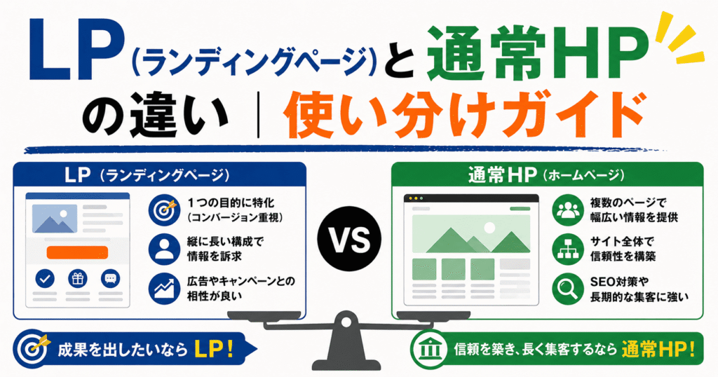 LP（ランディングページ）と通常HPの違い｜目的別の使い分けガイド
