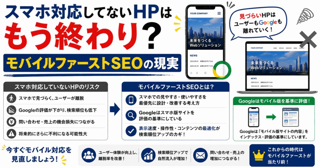 スマホ対応してないHPはもう終わり？モバイルファーストSEOの現実と今すぐ取るべき対策