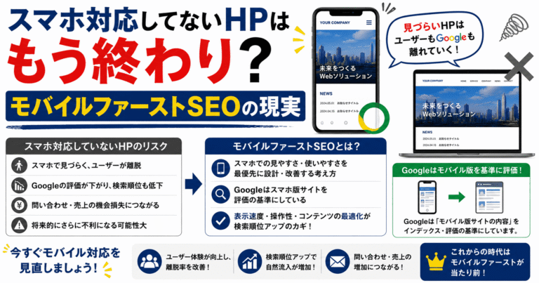 スマホ対応してないHPはもう終わり？モバイルファーストSEOの現実と今すぐ取るべき対策